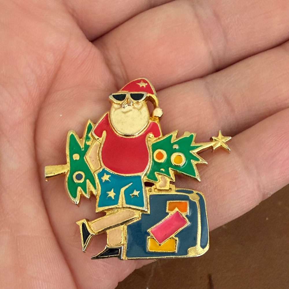 Festive Santa Enamel Pin - Red, Green, Blue